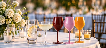 Reusable plastic cups at an elegant event table