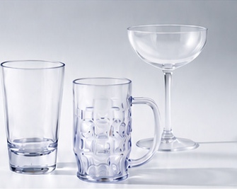 Clear highball, handled mug and coupe